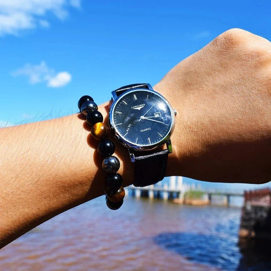 1 Natural Black Obsidian Hematite Tiger Eye Bead Bracelet